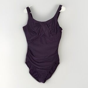 Lands End Purple Swimsuit 16DD Underwire Tummy Control Ruched Vacation Classic